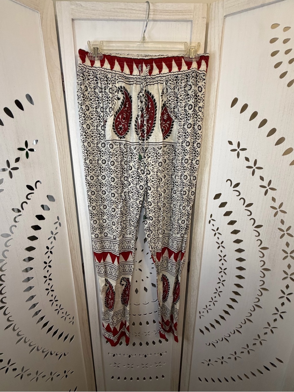 Jen’s Pirate Booty Cream & Red Paisley Boho Pants